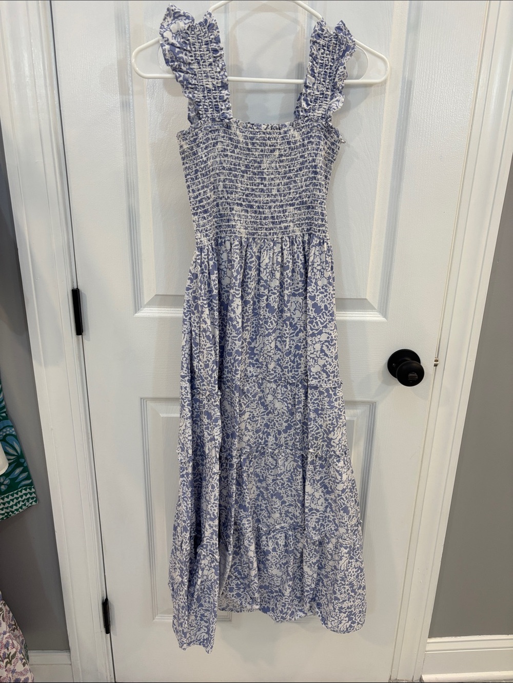 Smocked Blue Floral Maxi Dress - Women